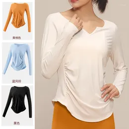 Active Shirts AL Autumn V-neck Long Sleeved Women Yoga Casual T-shirt Quick Drying Top Outdoor Sports Fitness Dance Clothes Slimming