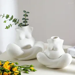 Vases Nordic Human Body Ceramics Cross-legged Flower Pot Living Room Dining Table Arrangement Home Decor Accessories