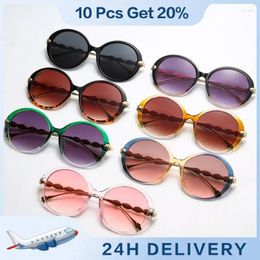 Sunglasses Women Personality Ladies Eyeglasses Sun Protection Round Frame Exquisite Metal Temples Glasses Eyewear Accessory