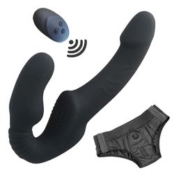 Strapless Strap-on Dildos Vibrator with Remote Control for Women Lesbian Couples, G Spot sexy Toys With Clitoris Stimulator