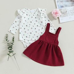 Clothing Sets Fashion Spring Autumn Born Baby Girls Clothes Ribbed Floral Print Long Sleeve Bodysuits Pocket Suspender Dress Outfits