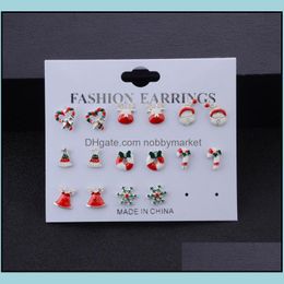 Stud 8Pairs/Set Christmas Earrings Jewellery Accessories Stud Earring Set Cute Santa Claus Snowman Tree Bell Gifts For Women Girls Drop Otdc2