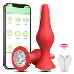 Vibrating Butt Plug Rose Sex Toys, Anal Plug Vibrator Adult Toys with Diamond Jewelry, 9 Vibrations Waterproof Prostate Massager with APP Women Female Couples Men Male