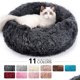 Cat Beds & Furniture Round Bed House Long P Pet For Cats Cushion Dogs Mat Warm Accessories Home Washable Dog Sofa Soft Slee Drop Deliv Dhui5