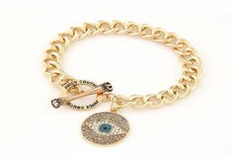 WholeBrand Gold Evil Eye Charm Bracelet Rhinestone Ladies Gold Bracelets Women Men Fashion Jewellery Bijoux Pulsera Mujer Gift 9659166