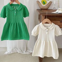 Girl Dresses Summer Thin Knitted Dress For Kids Girls 3M-3Y Korean Hollow Out Style Short Sleeve Cute Solid Princess Formal Baby