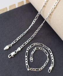 Pure Silver 925 Jewelery Sets For Men 4mm Figaro Chain Bracelet Necklace Man039s Jewellery 2pcs Sets Accesories Party Gifts8257742