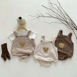 Clothing Sets 2024 Summer Baby Clothes 0-3Years Born Boy Girl Short Sleeve Cotton T-shirt Waffle Pattern Cartoon Bear Bodysuit 2PCS Outfits