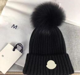 Designer Winter Knitted Beanie Woolen Hat Women Chunky Knit Thick Warm faux fur pom Beanies Hats Female Bonnet Beanie Caps 11 colo1542252