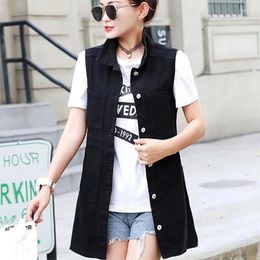 Women's Vests Women Spring Summer Denim Vest Female Student Korean Mid Length Jacket 2024 Fashion Loose Outerwear