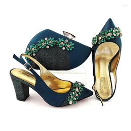 Dress Shoes Wonderful Avocado High Heel 9CM Women Match Bag With Rhinestone Decoration African Pumps And Handbag Set QSL028