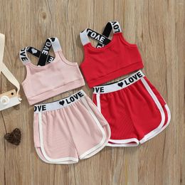 Clothing Sets 2-6Years Baby Kids Girls Shorts Set Letters Print Back Cross Vest With Elastic Waist Summer Outfit