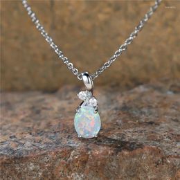 Pendant Necklaces Boho Female White Fire Opal Stone Necklace Silver Color Summer Wedding For Women Fashion Jewelry Gift