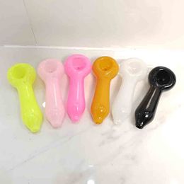 Latest Colourful Glass Pipe 6 Colours Smoking Tobacco hand Pipes cigarette Philtre oil Burners Bowl tool accessories