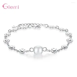 Charm Bracelets Wholesale 925 Sterling Silver Bracelet For Women Flower & Pearl Adjustable Friendship Gift