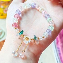 Charm Bracelets Cute Flower Crystal Beaded Bracelet For Women Girls Daisy Bell Colourful Wedding Party Elastic Rope Friendship Jewellery Gift