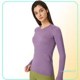 L9083 Women Crewneck Sweatshirts Long Sleeve Yoga Shirts Slim Black Running Sports Tops Mesh Breathable Tshirts Quick Dry Elastic