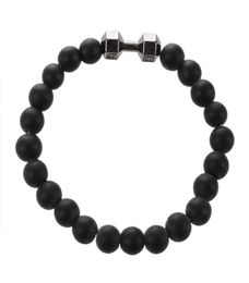 Black Matte Stone Dumbbell Bracelet Fitness Motivation fit Gym Fashion Gift Black/Gun Black8188404