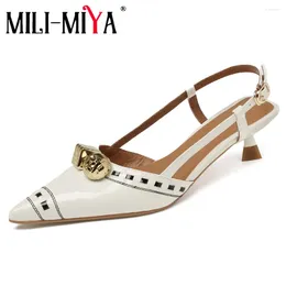 Sandals MILI-MIYA Arrival Pointed Toe Women Full Genuine Leather Thick Heels Slip On Cover Dress Party Shoes For Ladies