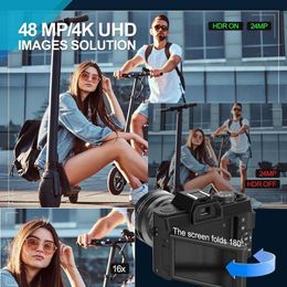 48MP Digital Camera for Photography and Vlogging - 4K Autofocus Camera for YouTube with 32GB TF Card, 2 Batteries, 16X Zoom, Anti-Shake, Video Camera with 52mm Wide Angle