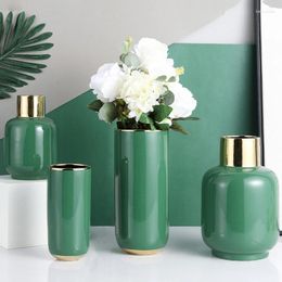 Vases Nordic Ins Golden Green Minimalist Ceramic Vase Flowers Hydroponic Flower Arrangement Bottle Home Light Luxury Soft Decoration