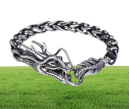 Davieslee Dragon Head Men039s Bracelet Male 316L Stainless Steel Bracelet Wheat Link Chain Punk Jewellery 9mm 215cm DLHB450 21061108888