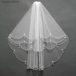 Wedding Hair Jewellery Two Layers Elbow Length Veil Beading Edge Wedding Bridal Veil Short Luxury White Ivory Bride Veils