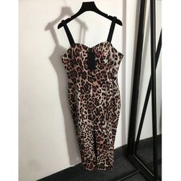 New sexy leopard print style hem front split waist top top halter dress, coffee color, SML