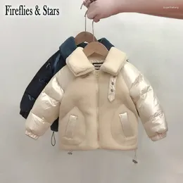 Down Coat Winter Autumn Girls Baby Jacket Children Outwear Kids Shining Velvet Patch Cotton Padded Collar Belt 1 To 7 Yrs