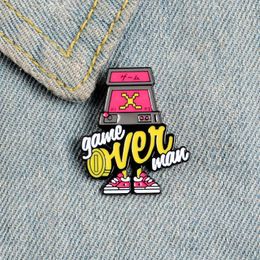 Pink Arcade Game Machine Enamel Pin Game Over Brooch Denim Jeans shirt Bag Retro Jewellery Gift for Friends Boy Men