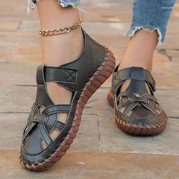 Sandals Women 2024 Summer Shoes Leather Covered Toe Soft Casual Walking Zapatos Mujer Openwork Big Size 41 Platform