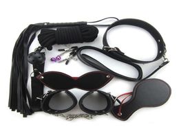 8pcs Kit Bondage Rope Set Collar Whip Hand s Ankle Eye Mask Black Fetish Restraints SM Sex Toys Y181024057222723