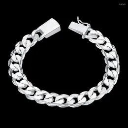 Charm Bracelets Fashion Jewellery 925 Sterling Silver 10 Mm Square Buckle Sideways Chain Bracelet For Unisex Man Women Gift SAL99