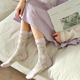 Women Socks Crystal Lace Stockings Japanese Style Summer Glass Silk For Butterfly Sweet Transparent Floral Long