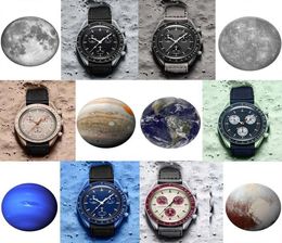 Moonswatch With Box Bioceramic Planet Mens Watches Quarz Chronograph Mission To Mercury moon Pluto Neptune 42mm Real Black Nylon m5350434