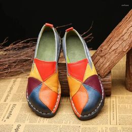 Casual Shoes Women Mixed Colour Flat Shoe Ladies Patchwork Middle Aged Mom Footwear Retro Ethnic Style Soft Spring Summer