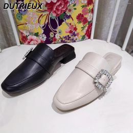 Slippers Rhinestone Soft Bottom Closed Toe Half Outdoor Simple Casual 2024 Summer Women's Shoes Japanese Style