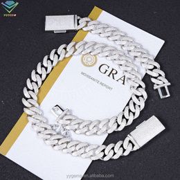 Fine Jewelry Men Cuban Chain 18mm Wide Vvs Moissanite Diamond Cuban Link Chain Necklace Hip Hop S925 Silver Chain Necklace
