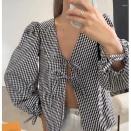 Women's Blouses Kawaii Tie Front Top For Women Peplum Shirts Puff Sleeve Babydoll Blouse Lace Up Going Out Tops Streetwear