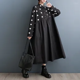 Casual Dresses SuperAen 2024 Autumn Loose Dot Print Splice Retro Style Long Sleeve Shirt Dress For Women