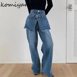 Women's Jeans Komiyama Vintage High Waist Korean Chic Pantalones Mujer Casual Denim Pants Autumn Womens Clothing With Cummerbunds