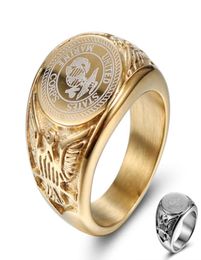 8910111213 Stainless Steel Men Carving Eagle Ring US Navy Punk Finger Jewelry Gold Silver Male Waterproof Oxidation Resistan3221288