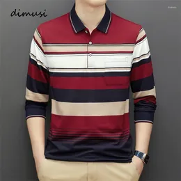 Men's Polos Spring Summer Striped Men Lapel Long Sleeve Polo Shirts Cotton Breathable Businesss Top Tees Clothing