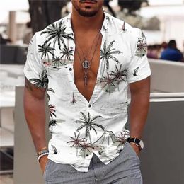 Men's Casual Shirts Summer Trend 3d Print Shirt Hawaii Tree Coconut Graphic Short Sleeve Tops Fashion Clothes 2024 Beach 5xl Blouse