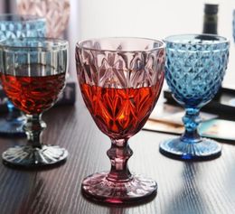 Wine Glasses 240ml 300ml 4colors European style embossed stained glass wine lamp thick goblets5358083