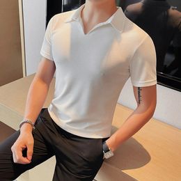 Men's Polos Summer Breathable Thin Lapel Mens Polo Shirt Solid Colour Simple Fashion T Shirts Men Casual Slim Fit V Neck Pullover Tees
