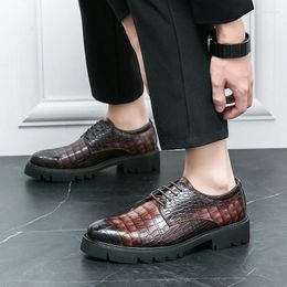 Casual Shoes Luxury Men's Leather Wedding Office Business Formal Dress Oxford Men Crocodile Patterned Lace-Up Pointed Toe