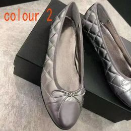 Women brands Quilted Genuine Leather Slip on Ballerina Round Toe Ladies Dress Shoes with box