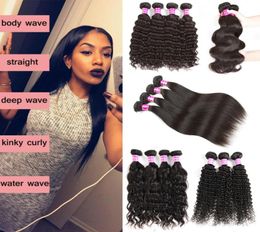 Grade 8a Brazilian Virgin Hair 3 Bundles Malaysian Indian Peruvian Body Deep Water Wave Straight Kinky Curly Human Hair Extensions4682364