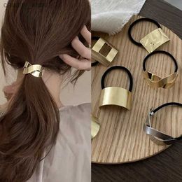 Hair Rubber Bands Korean Simple Metal Fashion Elastic Hair Bands Geometric Hollow Gold Headwear Hair Rope Ties Women Hair Accessories Y240417